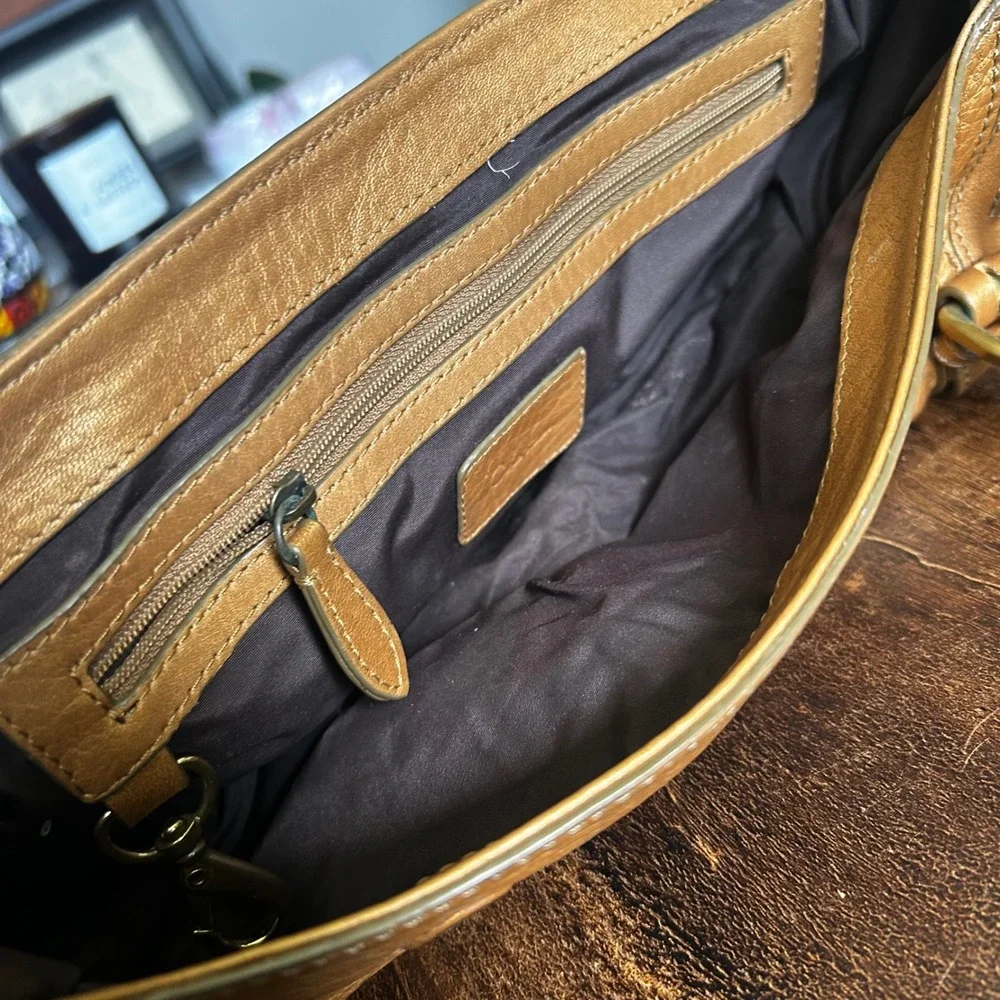 Cole Haan Village Metallic Bronze Gold Pebbled Leather Satchel Shoulder Bag